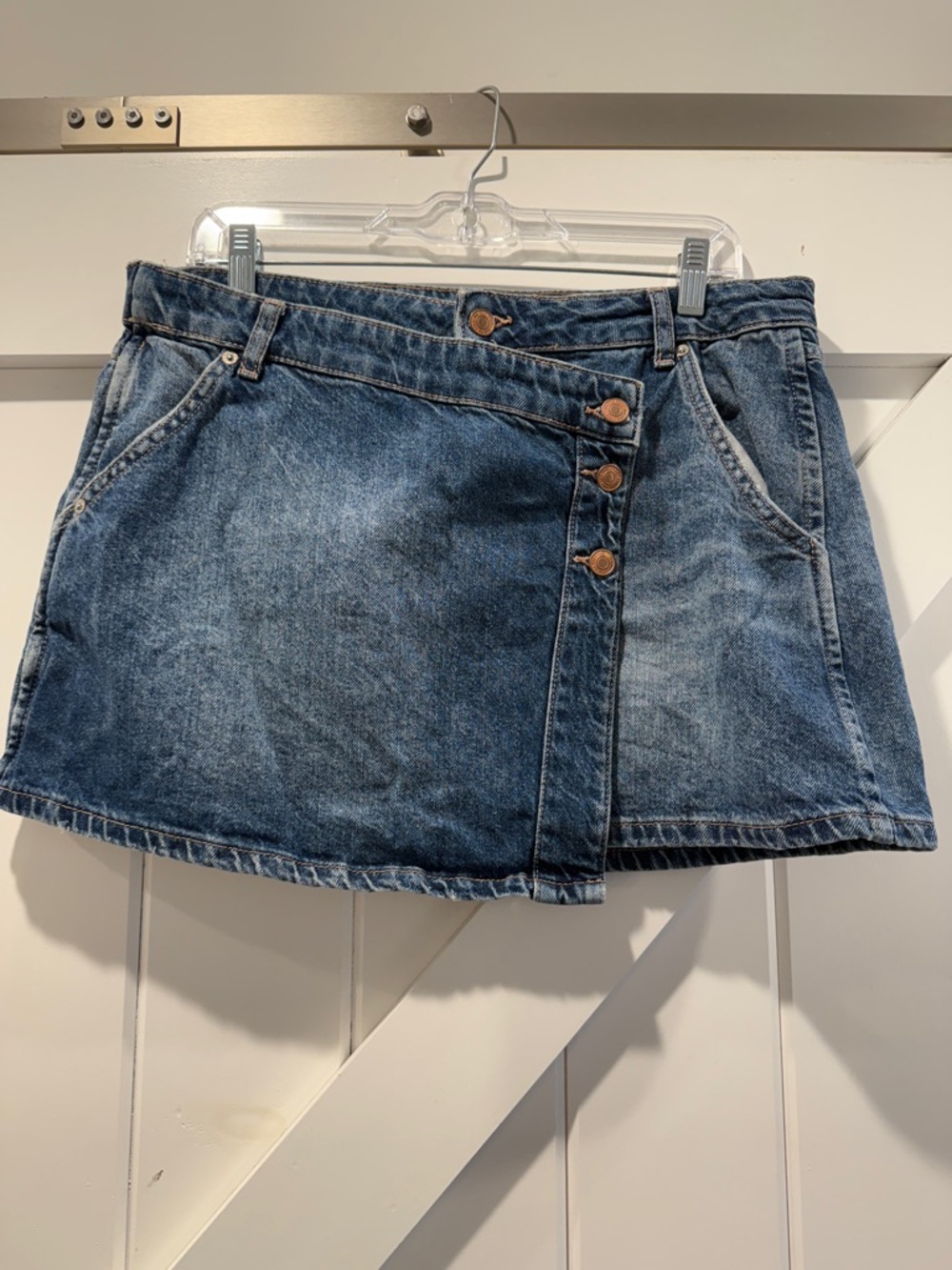 Free People Washed Blue Denim Button-Front Mini Skirt